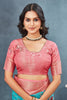 Glamorous Cyan Crepe Georgette Traditional Digital Printed Saree