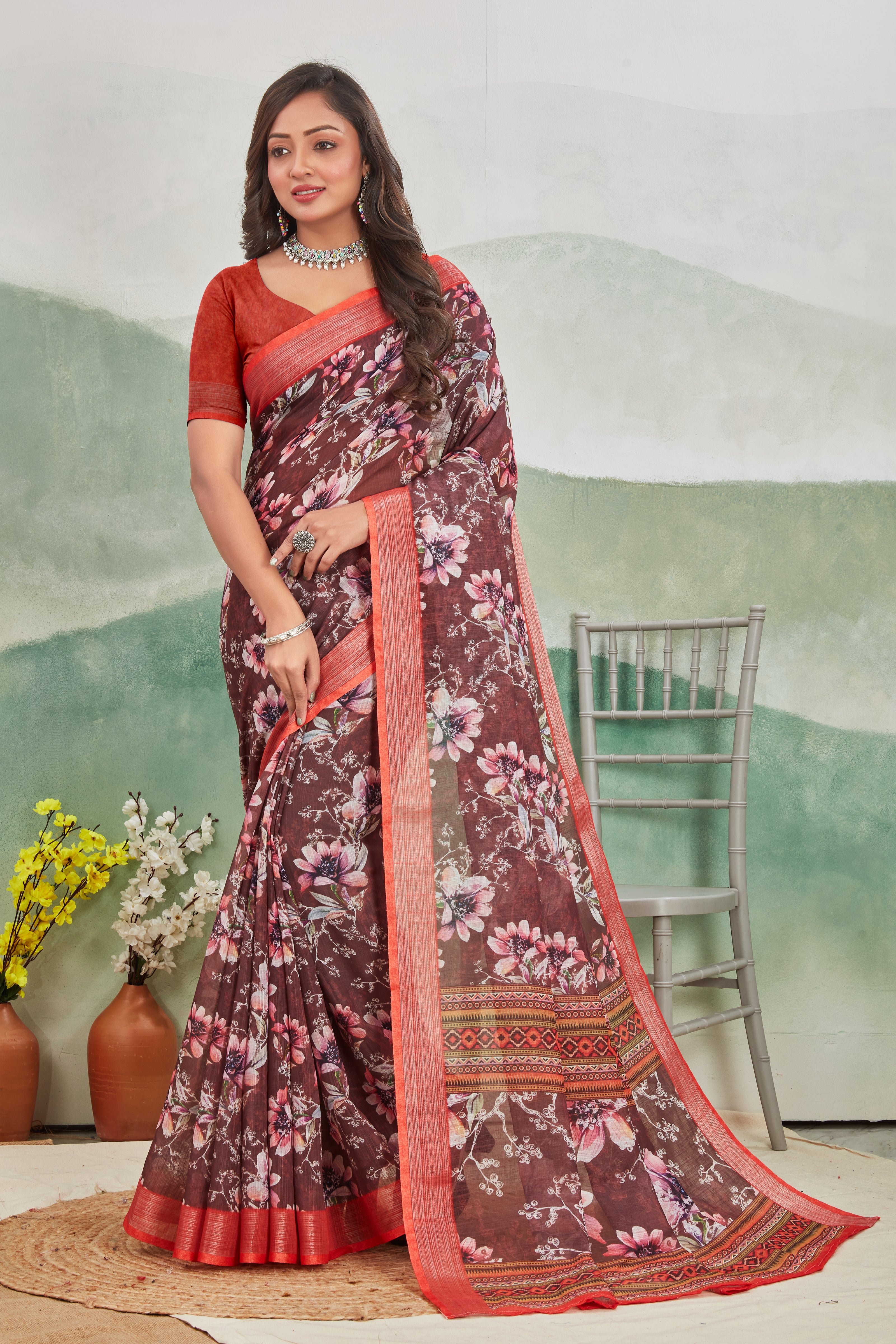 Soft Linen Saree with Minimal Looks with Maximum Style
