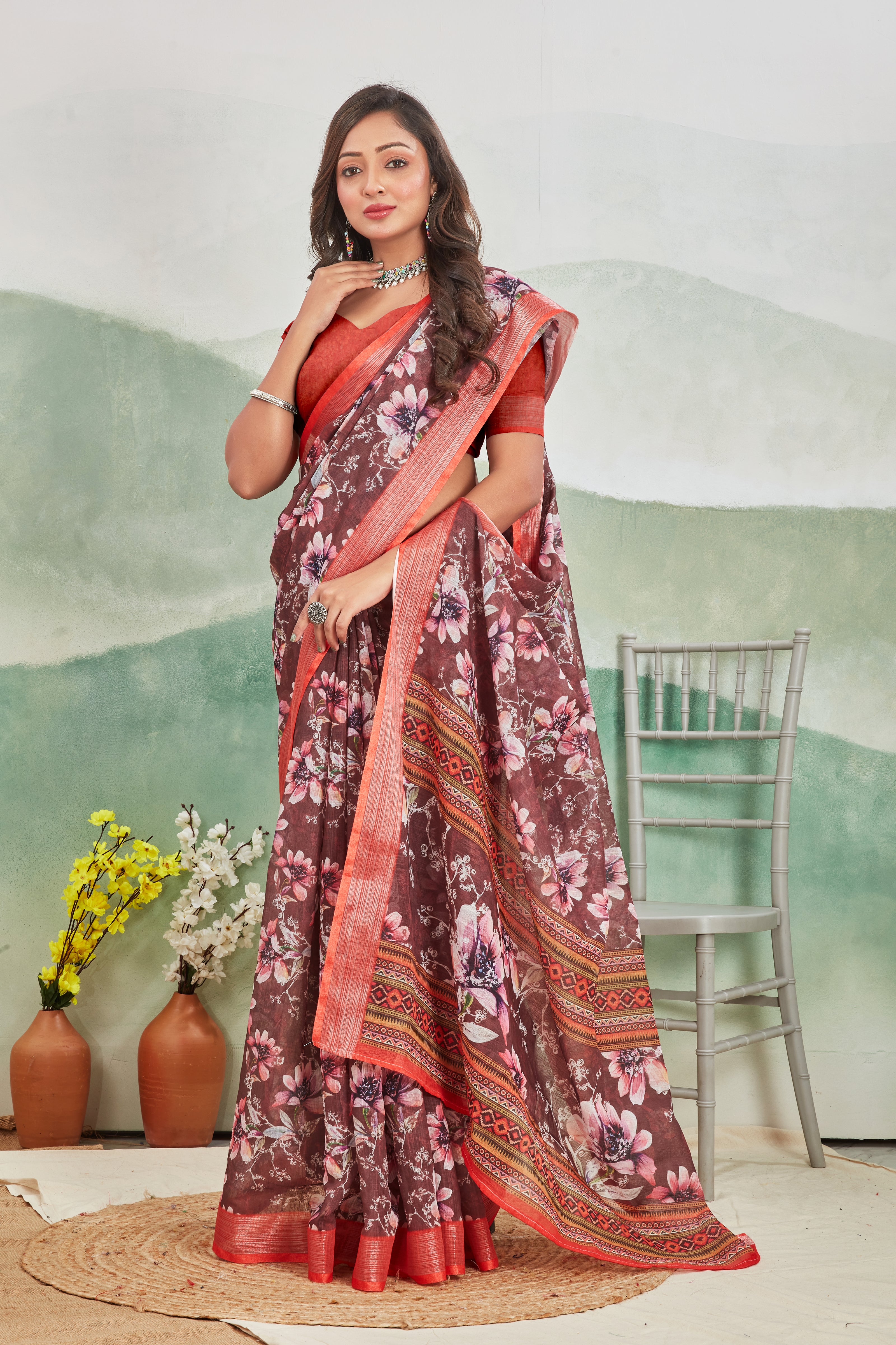 Soft Linen Saree with Minimal Looks with Maximum Style
