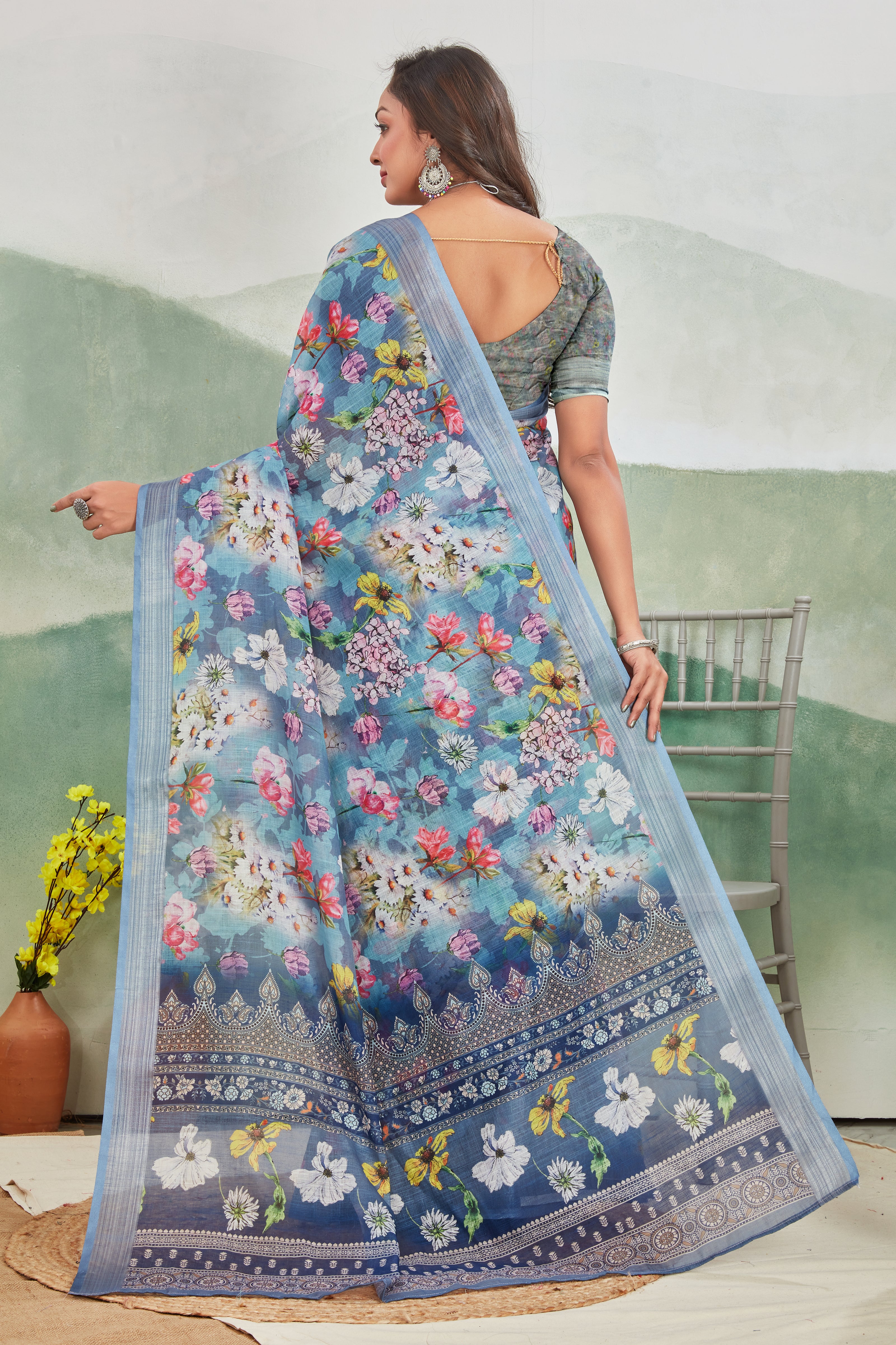 Parfect Style with Simplified with Linen Saree