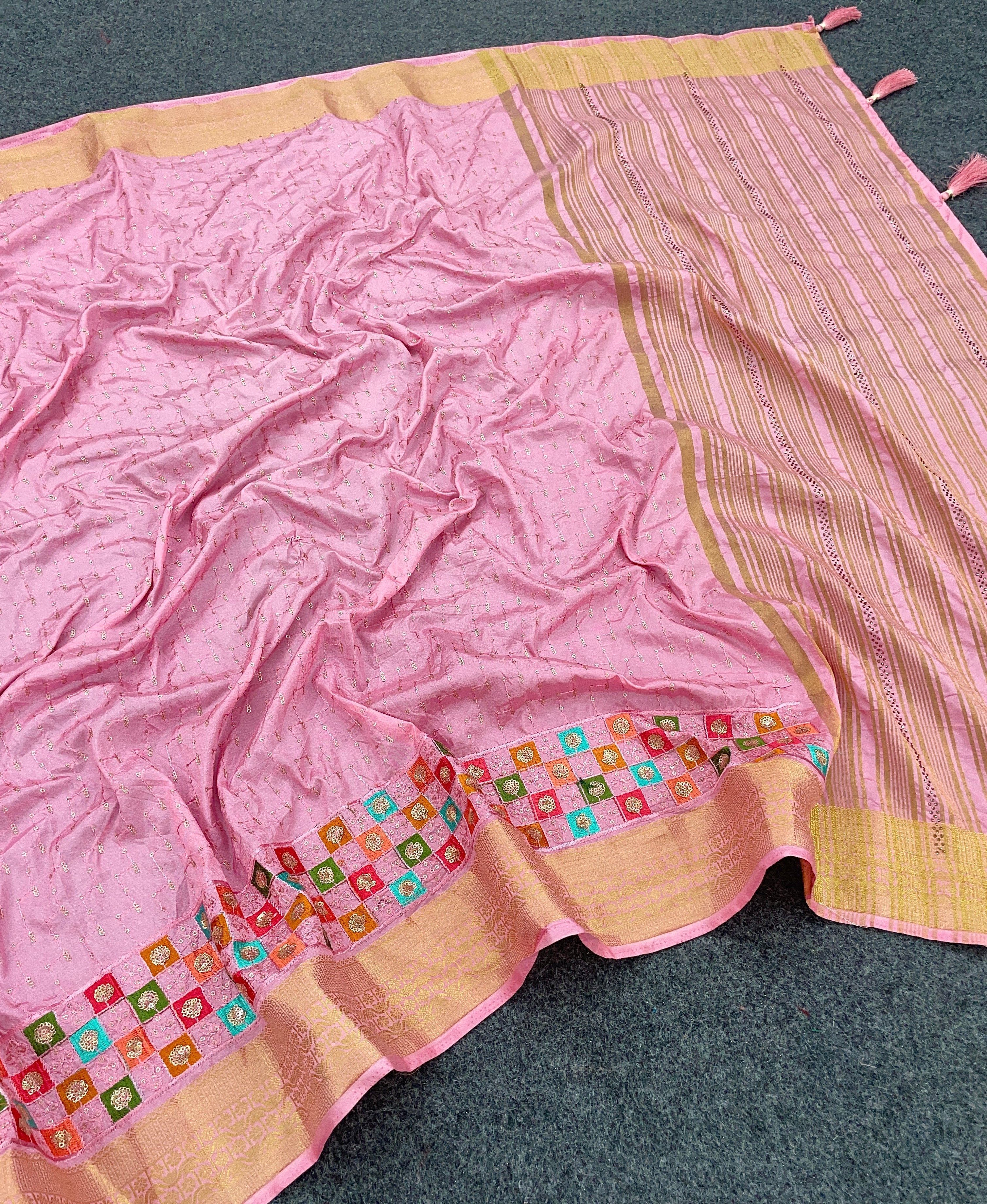 Magnificent Light Pink Galaxy Soft Silk Embroidary Work Saree