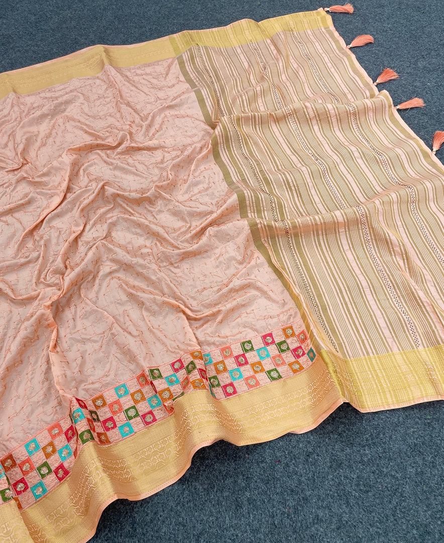 Magnificent Light Pink Galaxy Soft Silk Embroidary Work Saree
