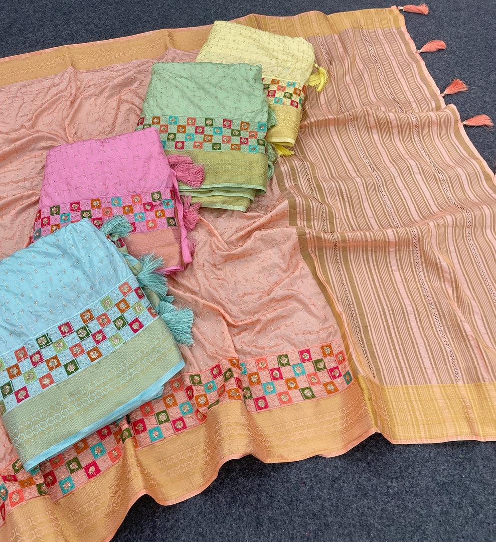 Magnificent Light Pink Galaxy Soft Silk Embroidary Work Saree