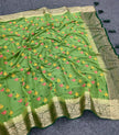 Elegant Soft Silk Saree Green Galaxy Chiffon With Rich Zari Work Border