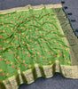 Elegant Soft Silk Saree Green Galaxy Chiffon With Rich Zari Work Border