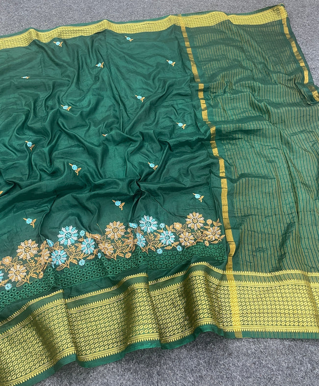 Graceful Pochampally Embroidary Work Galaxy Soft Silk Black Saree