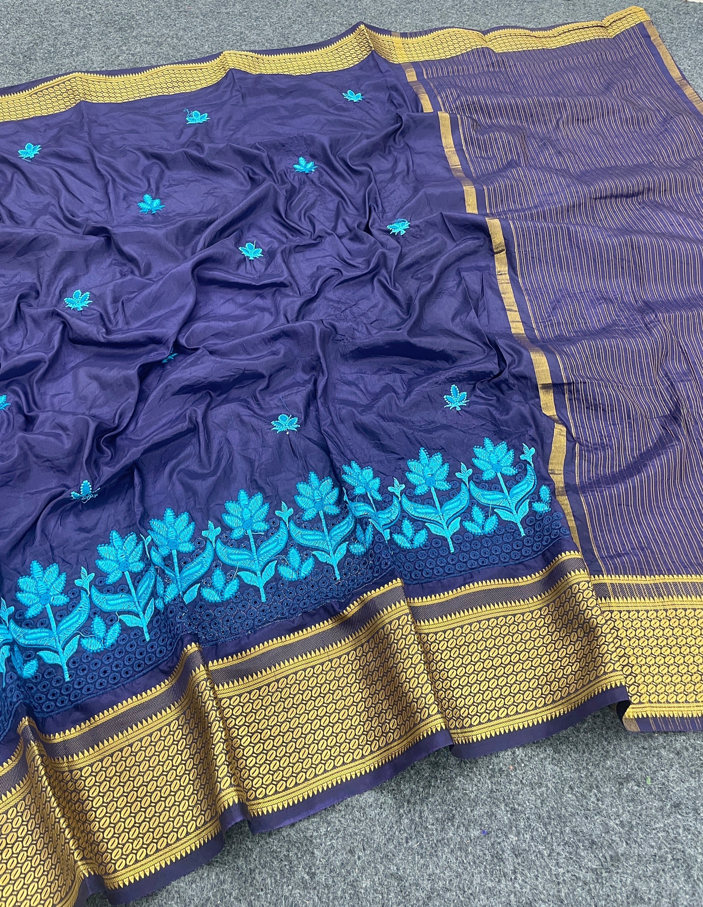 Graceful Pochampally Embroidary Work Galaxy Soft Silk Black Saree