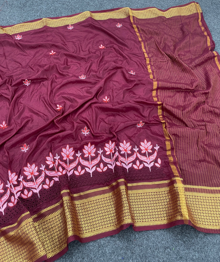 Graceful Pochampally Embroidary Work Galaxy Soft Silk Black Saree