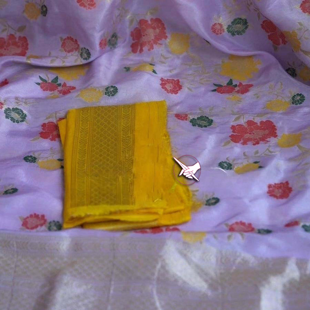 Lavender Royal Weave  Fancy Handloom Silk Saree With Pattu Work Detailing