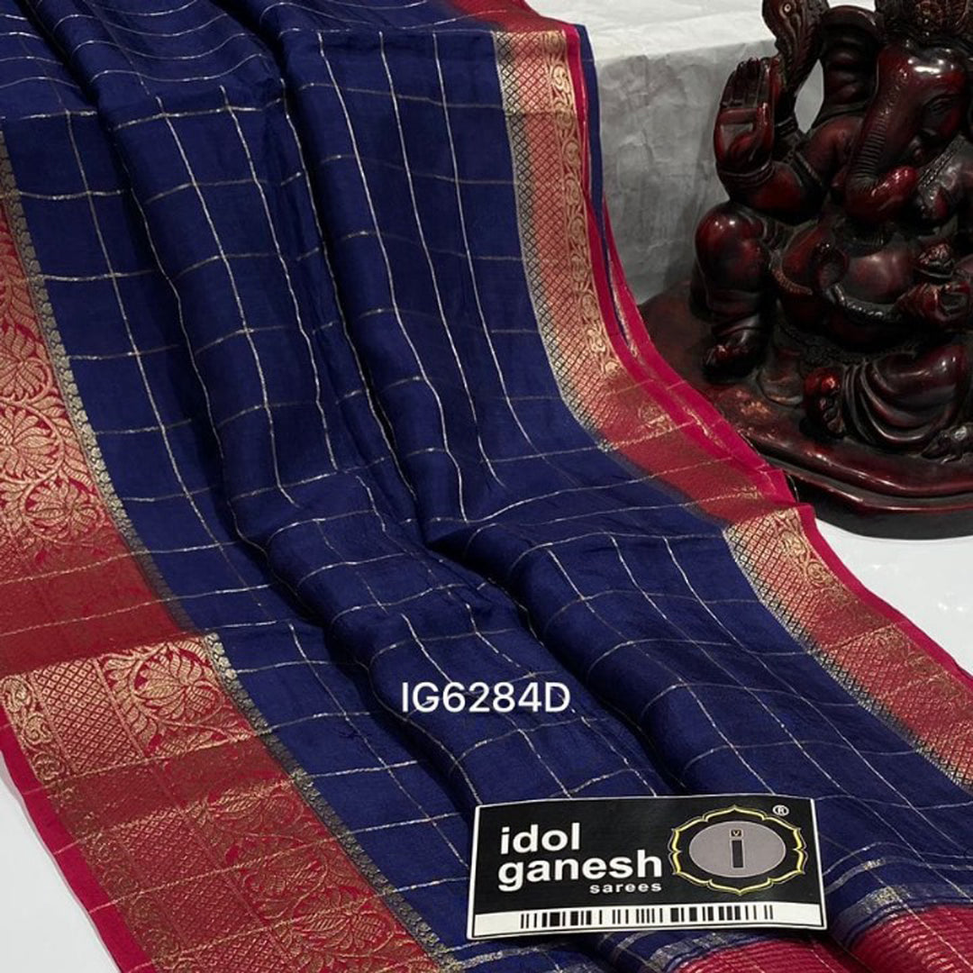 Navy Blue Color Silk Weaving Border Work Saree