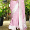 Chic Pink Georgette Silk Saree Featuring Traditional Weaving Motifs