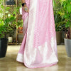 Chic Pink Georgette Silk Saree Featuring Traditional Weaving Motifs