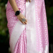 Chic Pink Georgette Silk Saree Featuring Traditional Weaving Motifs