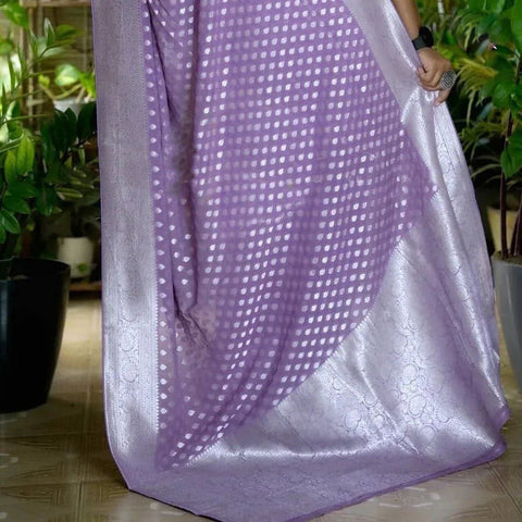 Alluring Lavender Pure Georgette Silk Saree With Zari Weaving Touch