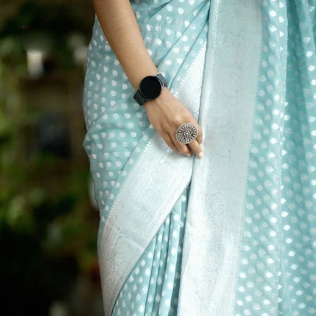 Light Blue Color Pure Georgette Silk Handloom Saree