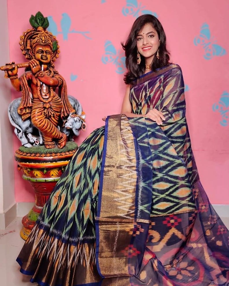 ikkat Printed Handloom Soft Silk Saree