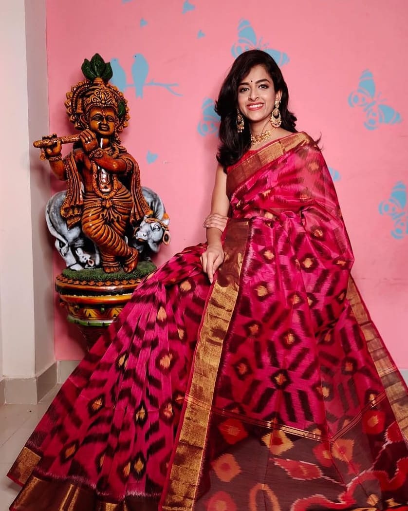 Timeless Ikkat Motif Soft Silk Saree With Handloom Elegance