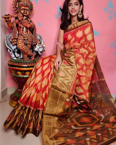 ikkat Printed Handloom Soft Silk Saree
