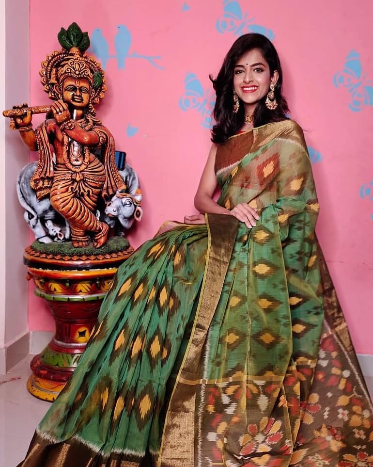 ikkat Printed Handloom Soft Silk Saree