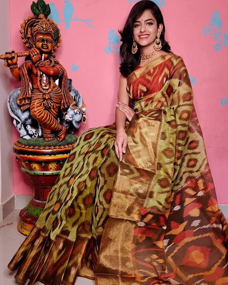 ikkat Printed Handloom Soft Silk Saree