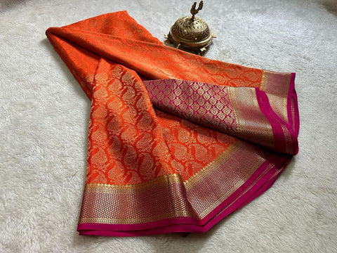 Heavy Zari Work Mysore Saree In Pure Soft Brocade Silk