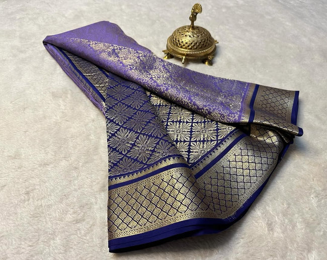 Handcrafted Look Brocade Saree In Mysore Soft Silk With Zari Accents