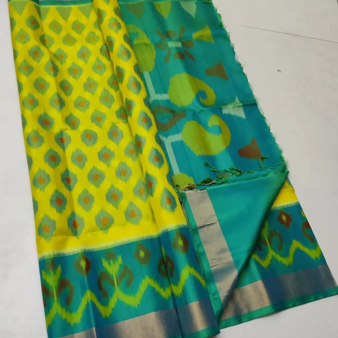 Ethnic Handloom Weave Saree With Artistic Ikkat Digital Prints In Soft Silk