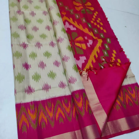 Charming Ikkat Digital Print Saree In Smooth Handloom Soft Silk Fabric
