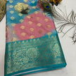 Teal Blue Crepe Georgette Saree With Digital Printed