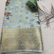 Time For You Light Cyan Embellished Crepe Georgette Saree Set
