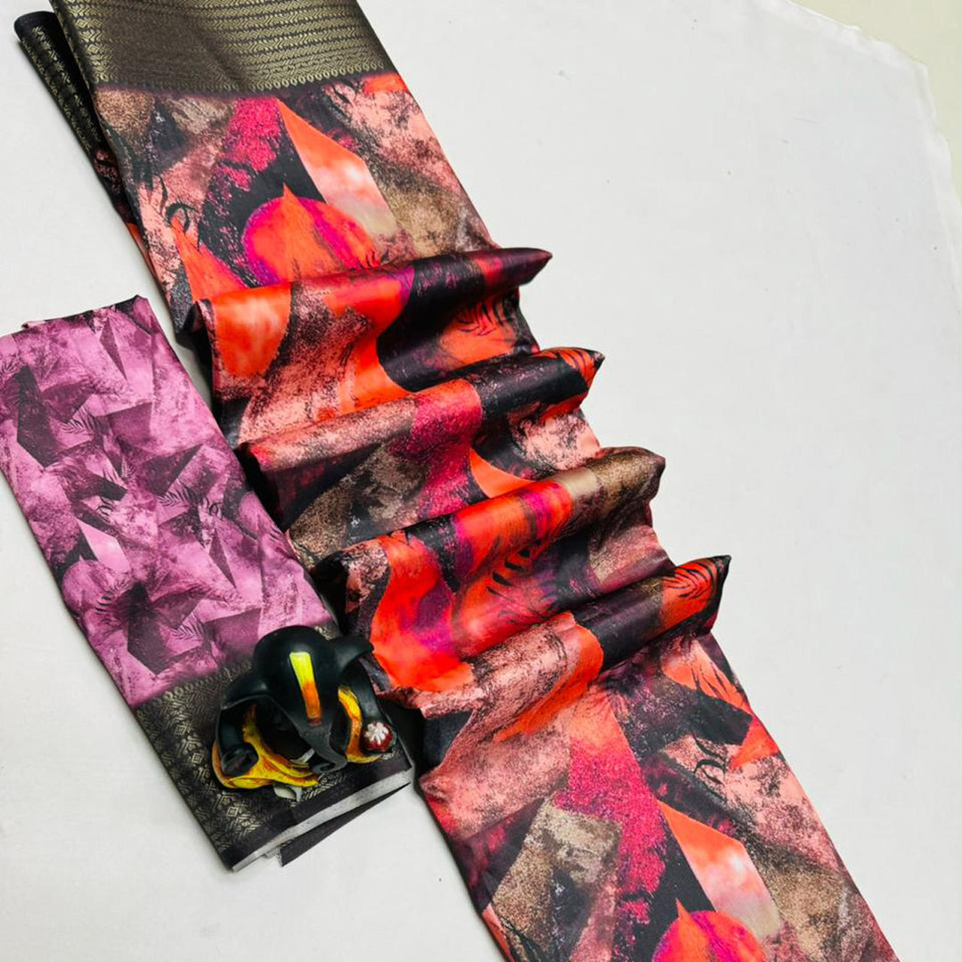 Multi Color Digital Printed Unstitched Saree