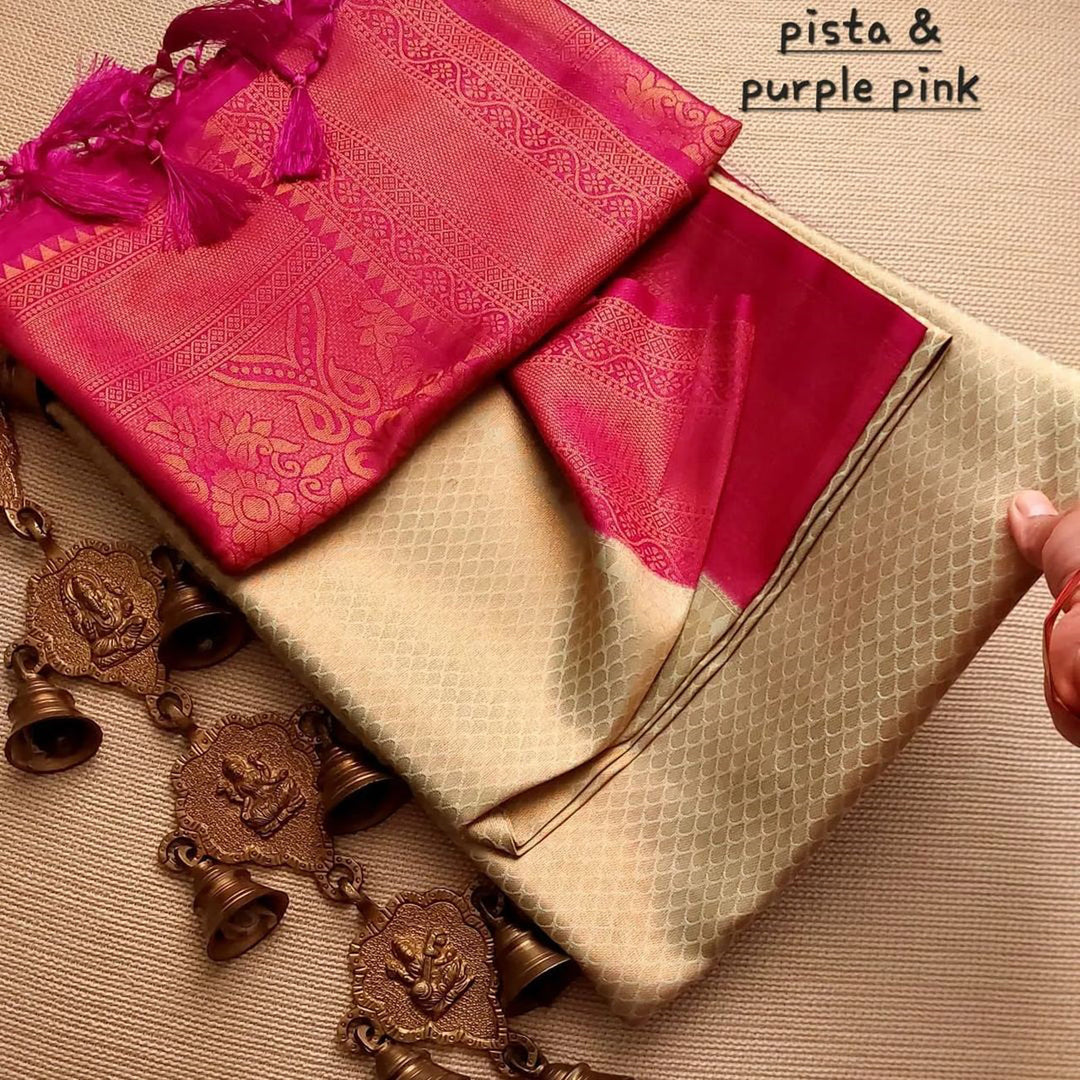 Elegant Blue And Mix Grey Silk Saree With Intricate Resham Pom Pom Work