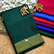 Green Soft Mysore Silk Saree Zari Border And Unstitched Blouse Included