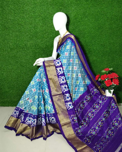 Elegant Handloom Soft Silk Saree Featuring Pochampalli Print And Matching Fancy Blouse