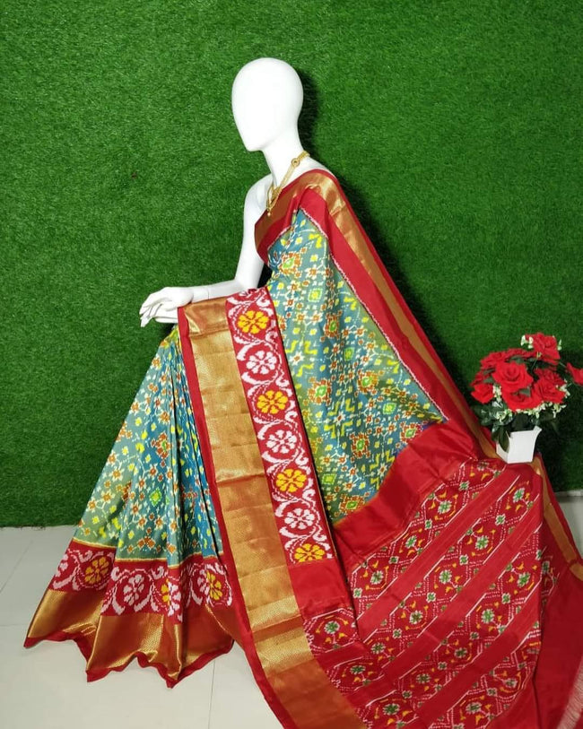 Stylish Handloom Woven Soft Silk Saree With Pochampalli Digital Art And Fancy Blouse