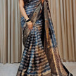 Stylish Blue And Multicolour Soft Dola Silk Saree Featuring Digital Prints And Zari Embroidery