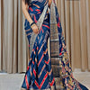 Elegant Navy Blue Dola Soft Silk Saree With Digital Prints And Zari Highlights