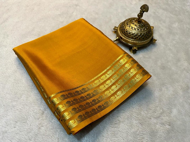 Exclusive Zari Border Yellow  Plain Mysore Silk Saree.