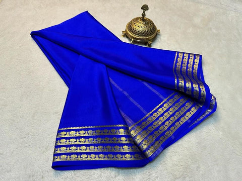 Exclusive Zari BorderBlue  Plain Mysore Silk Saree.
