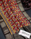 ELEGANCE RED SILK SAREE  WITH ALLOVER  FLORAL PRINTS AND ASSAMI PATTU