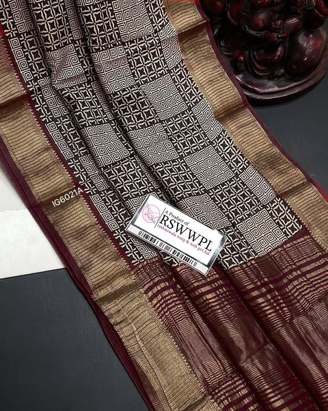 Digital Printed Assam Pattu Soft Silk Saree In White