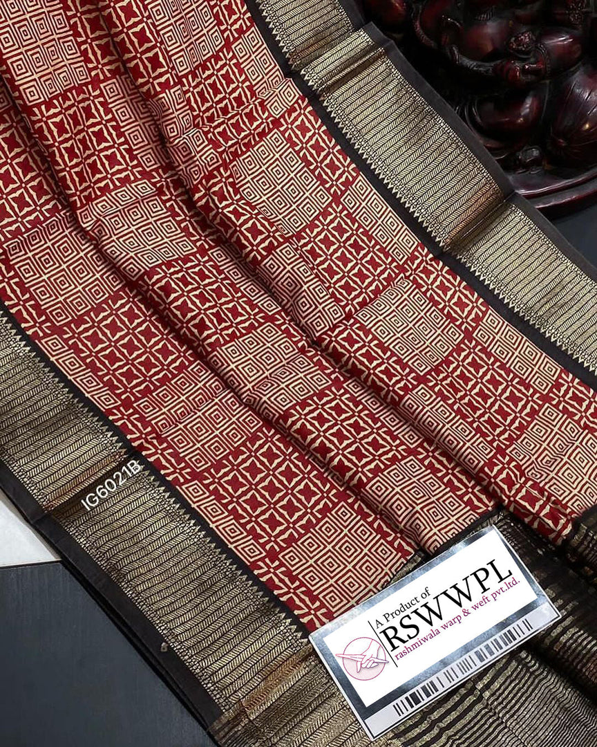 Red Pure handloom Maheswari print