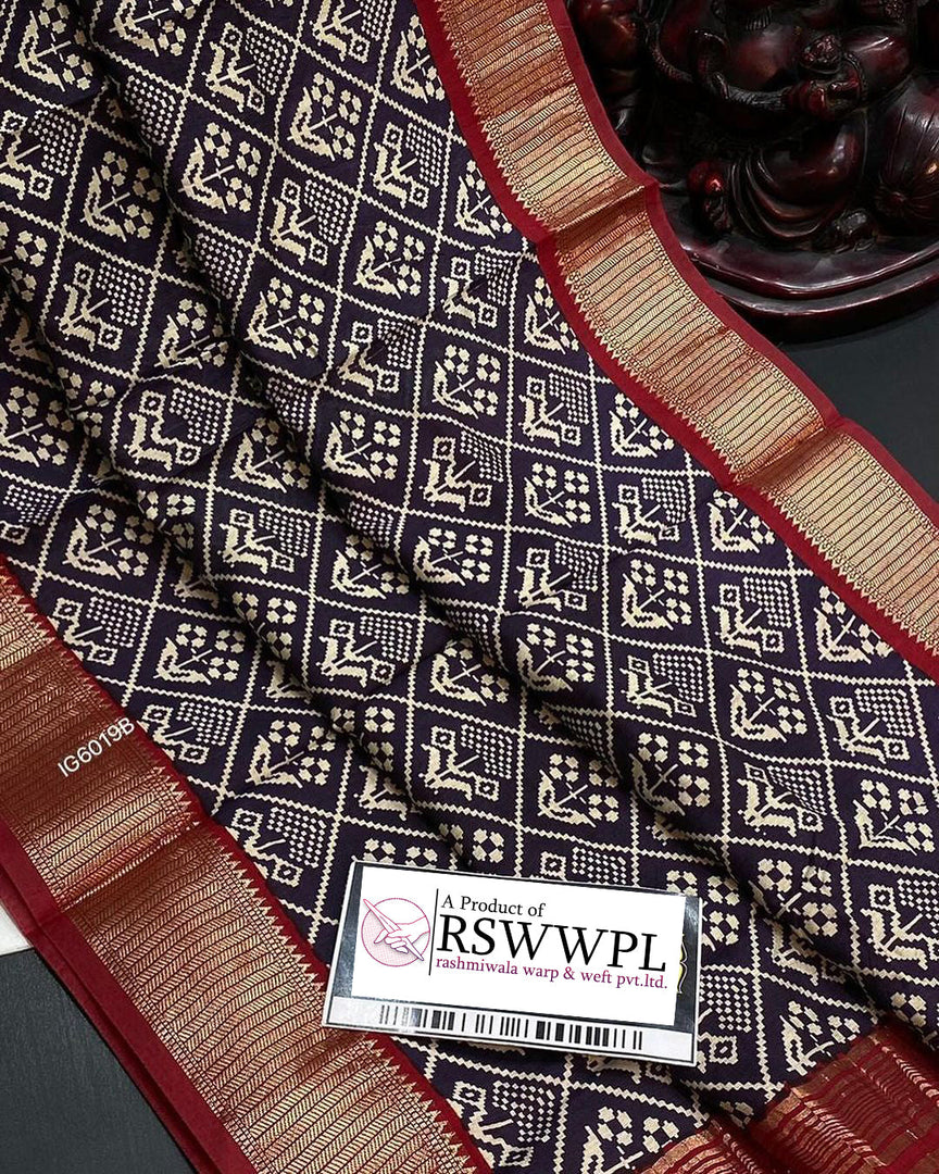 Blue  With Red Color Floral Print Saree with Contrast Border