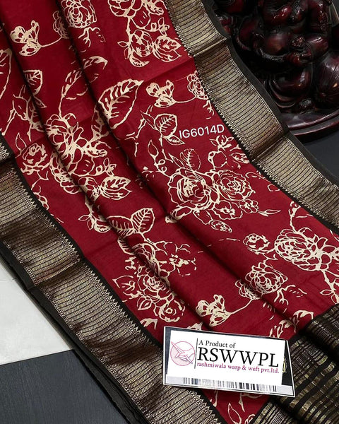 Red Soft Assami Pattu Weaving Zari border Soft Silk Print Sarees