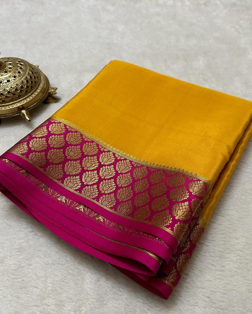 Exclusive Zari Border Orange nd Pink Colour Plain Mysore Silk Saree.