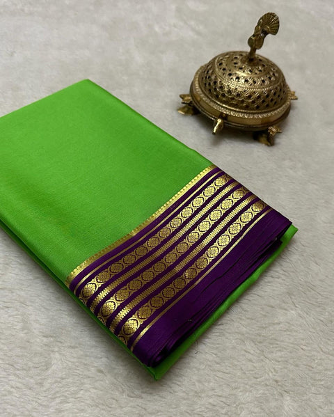 Exclusive Zari Border Green Colour Plain Mysore Silk Saree.