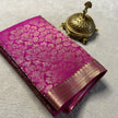 Pink Crepe Silk Plain Saree Soft Mysore Weave With Gold Zari Border