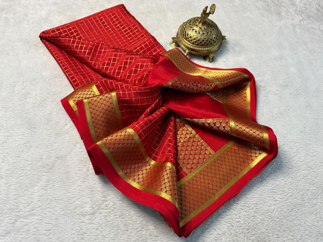 Pure Red Brocade Mysore Silk sarees