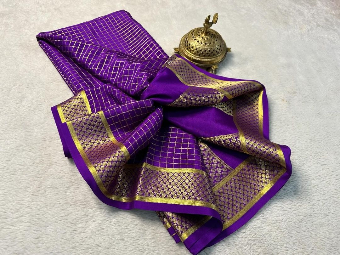 Pure Purple Brocade Mysore Silk sarees