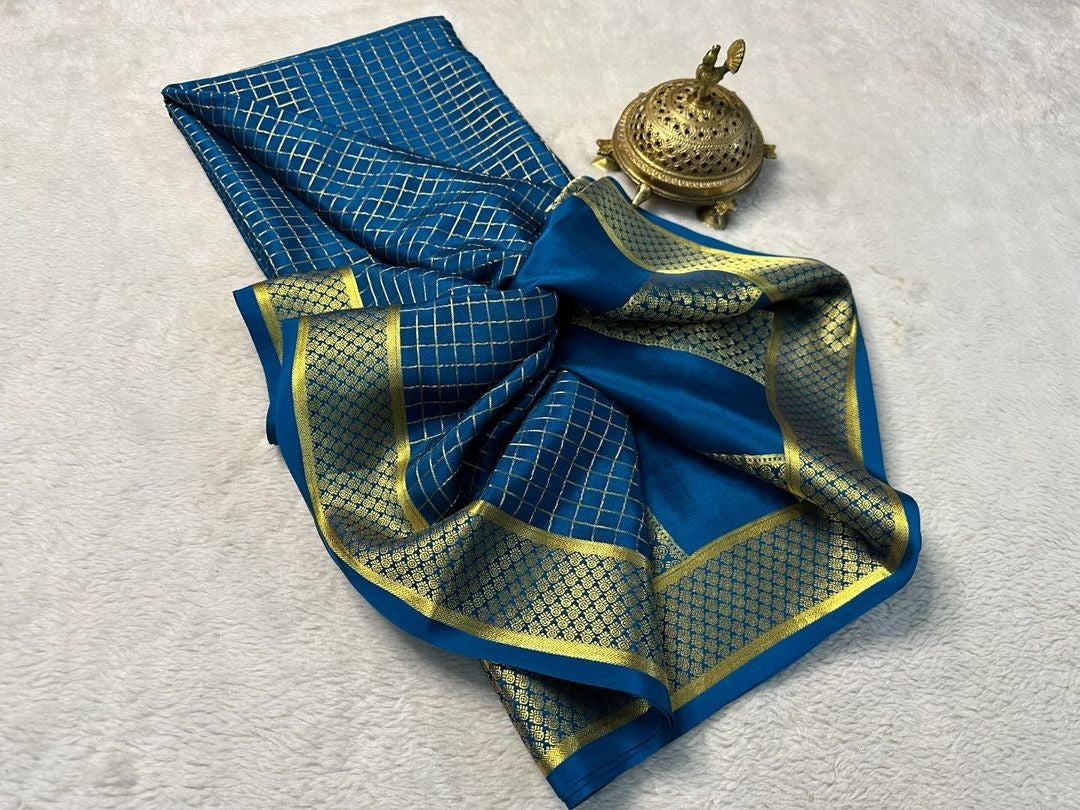 Pure Blue Brocade Mysore Silk sarees